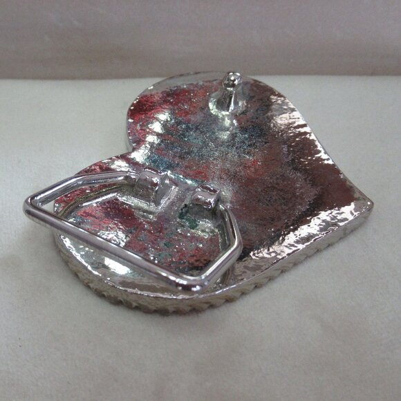 Vintage Womens Heart Shape Belt Buckle Embellished w/ Rhinestone 3" x 2.25" - Picture 3 of 5